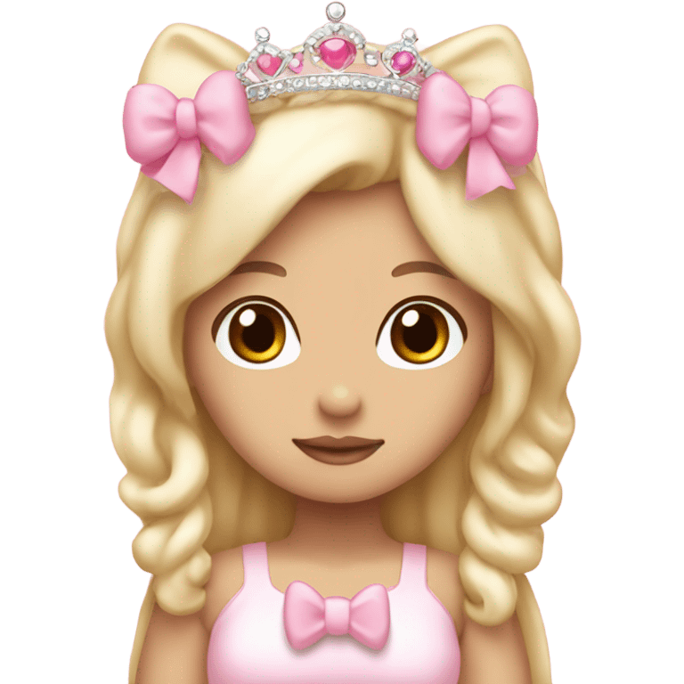 Kawaii browm skin girl with blonde hair wearing light pink with bows pink princess crown and hello kitty emoji