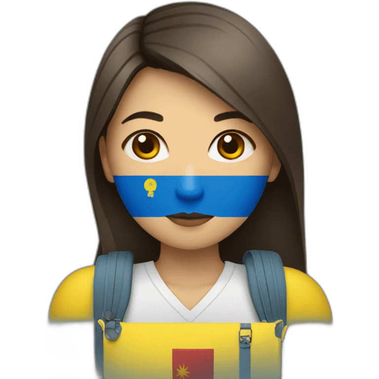 vietnamese woman with ukranian flag colors on face holding passport emoji