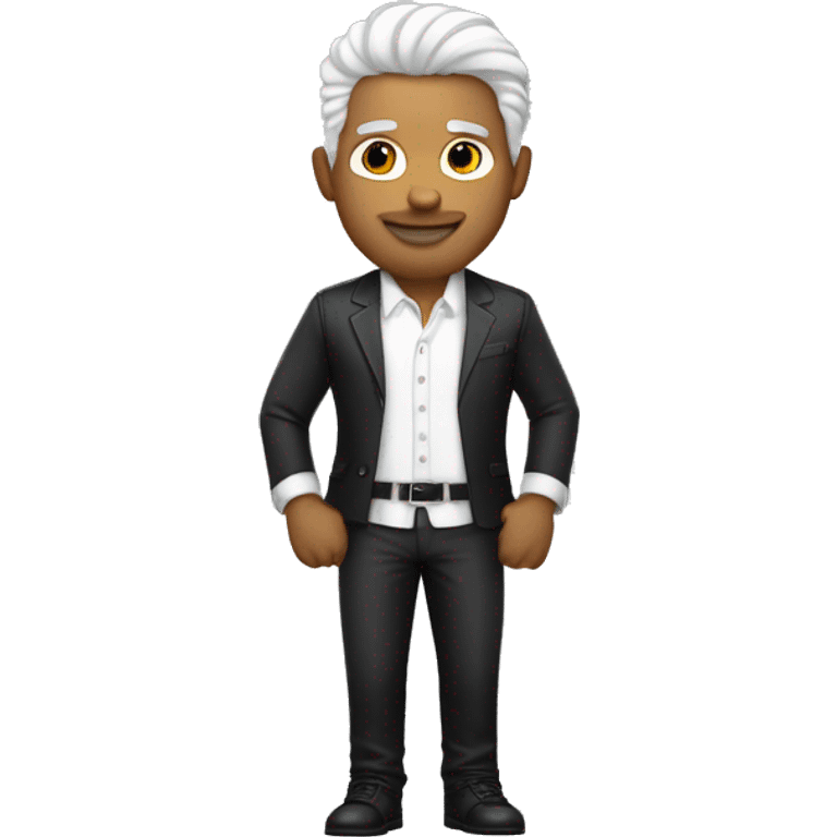 um homem  branco com cabelo grisalho em pe com terno preto emoji