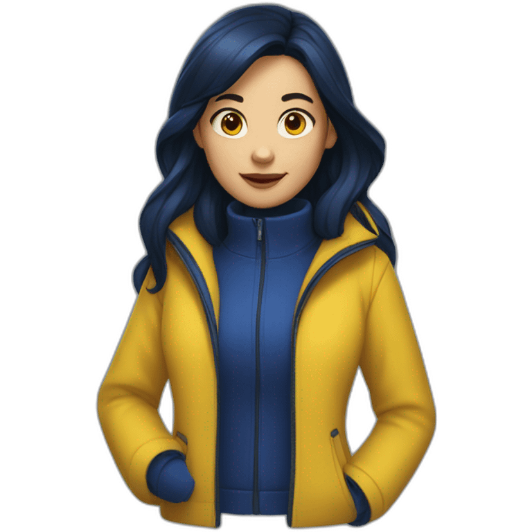 Girl with dark blue mid hair and a red jacket with yellow skin and determinated face emoji