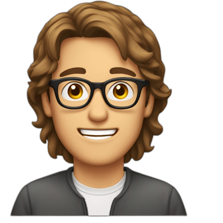 2d sticker emoji of a 20 year old guy, brown hair, happy expression, reading glasses emoji