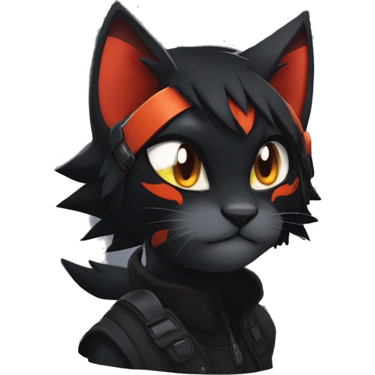 Edgy Shy Anthro boyish cool pretty dark black Litten-Pokémon-cat-fursona techwear emoji