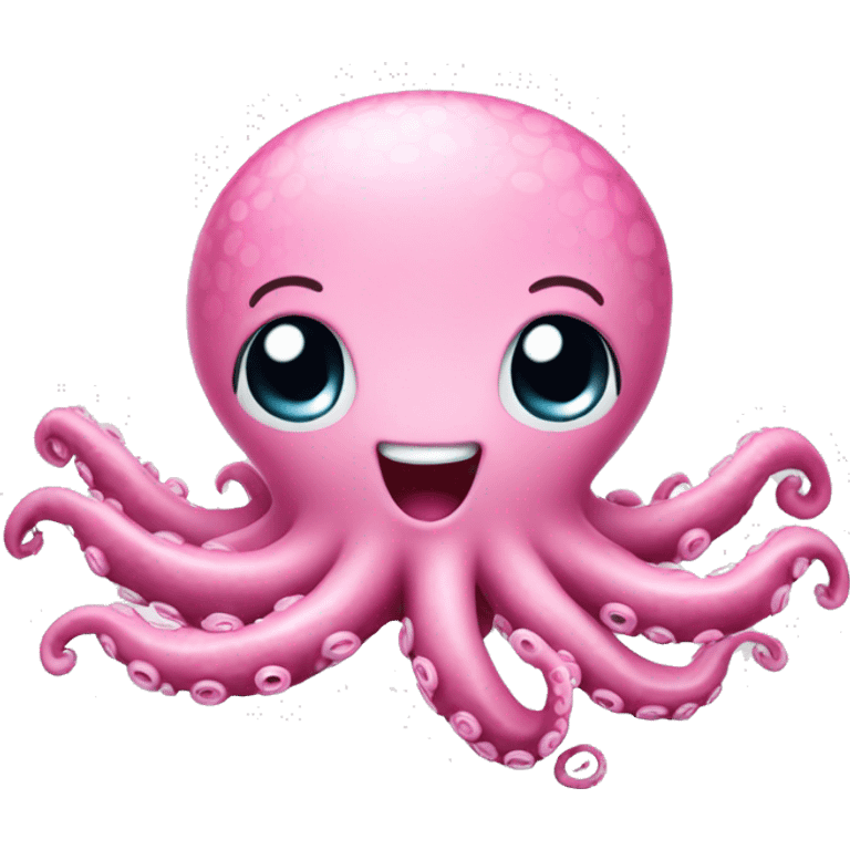 Pink octopus with cute face and smile emoji