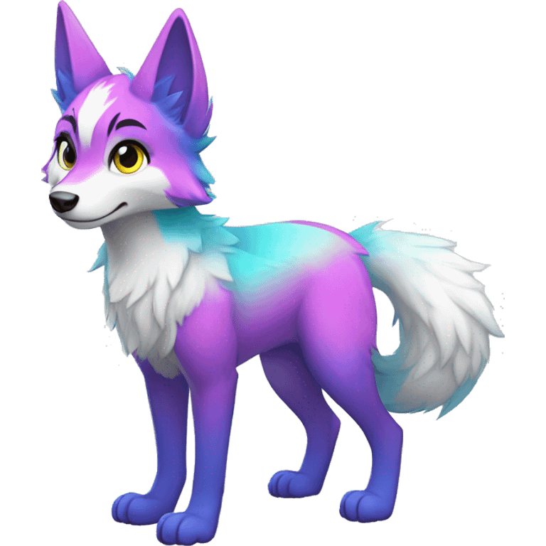 Colorful Shiny Fionbri-Falvie-sparkle-wolf-sona with markings full body emoji