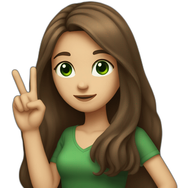 girl with long brown hair and dark green eyes making ok sign emoji