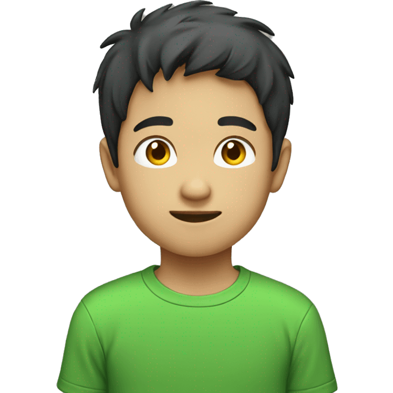 asian boy, green t shirt, young emoji