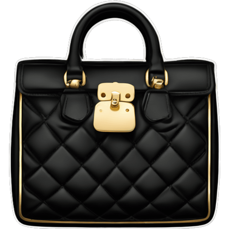 “Create a sticker of a black quilted Miu Miu bag with gold lettering emoji