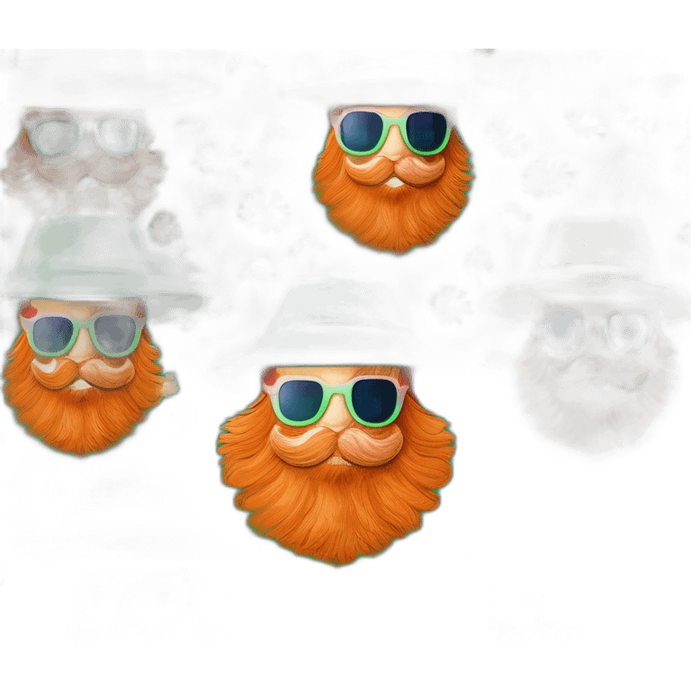 Ginger beard wearing a floral top and wearing green sunglasses and a bucket hat emoji