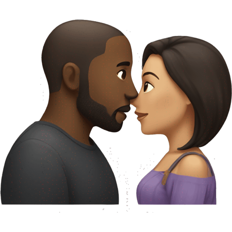 BLACK Man with dark VERY SHORT hair WITH beard kissing HISPANIC woman with long STRAIGHT brown hair emoji