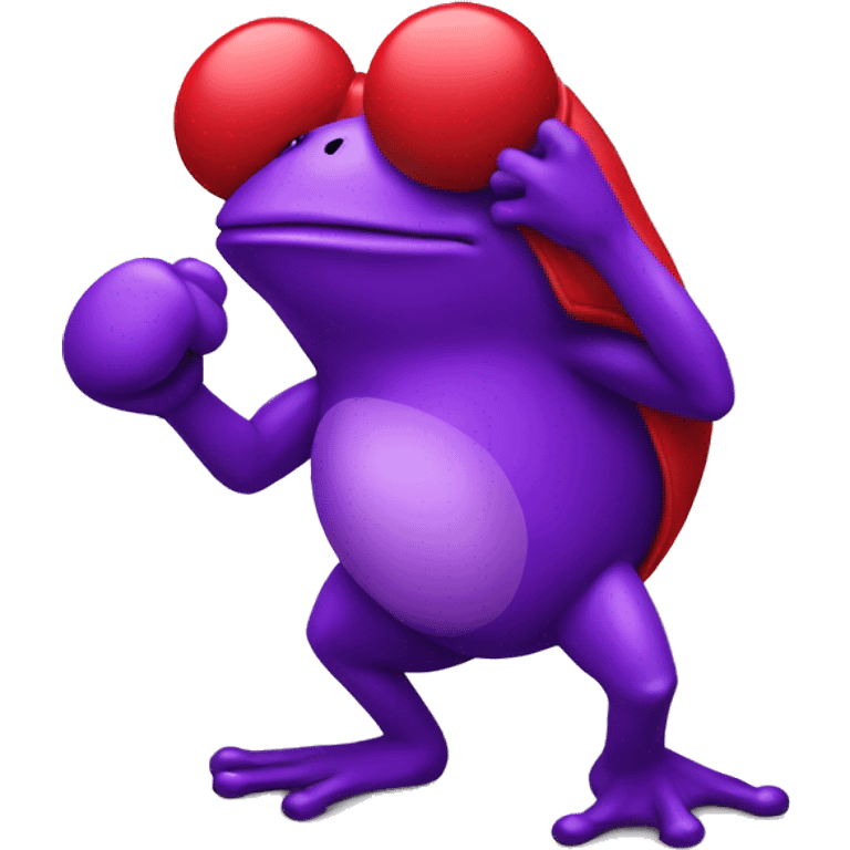 Purple frog wearing red boxing gloves emoji