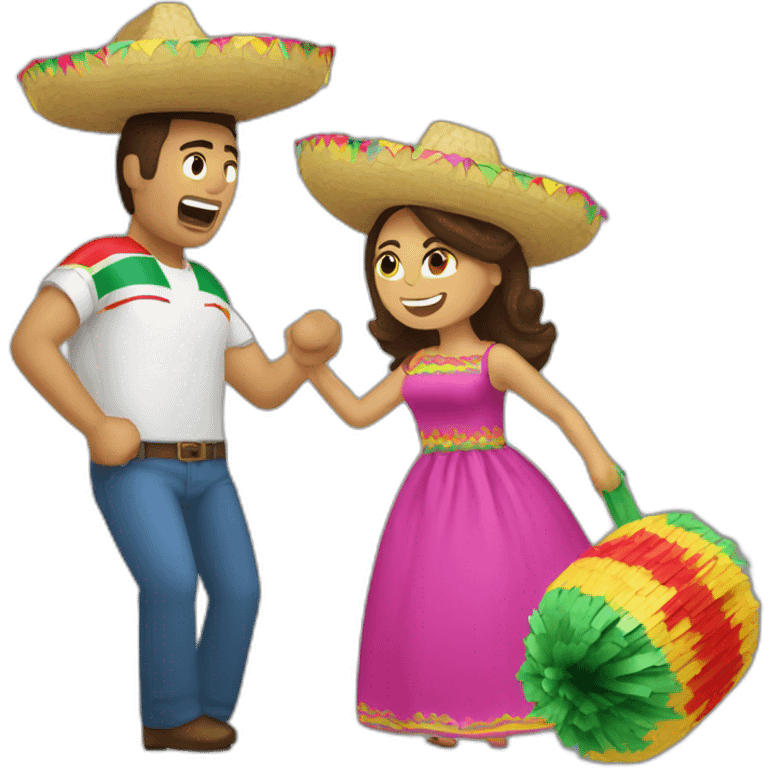 a Russian woman and a mexican man break piñata  emoji