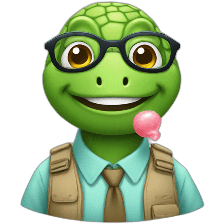 Turtle nerd with chewing gum emoji