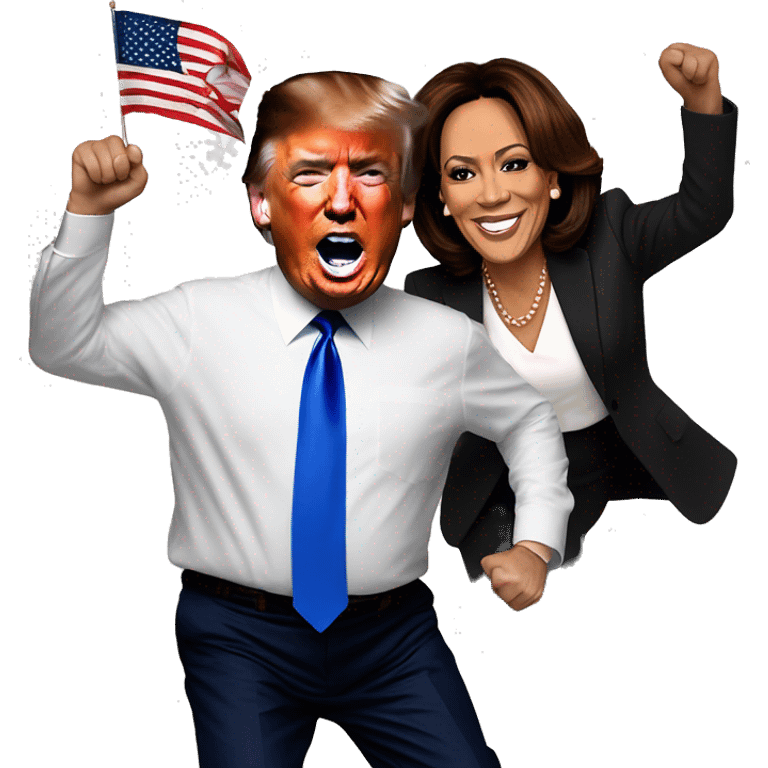 Donald trump dancing with kamala harris before the bulgarian flag emoji