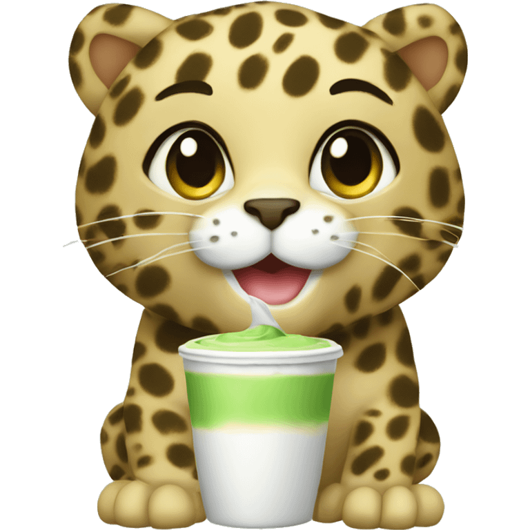 leopard cub with matcha latte  emoji