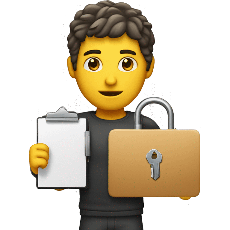 guy with shield lock and key and clipboard emoji