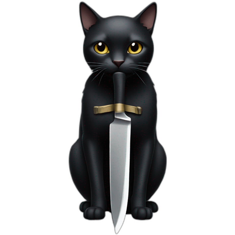 Totally Black cat with a white knife in his mouth emoji