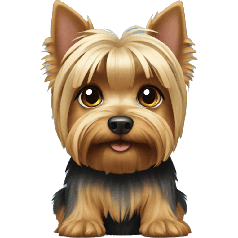 A Yorkshire Terrier with a short haircut, a little chubby. emoji