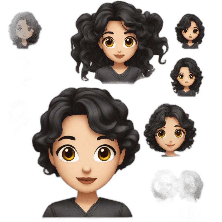 Beautiful girl,Black hair,wavy hair，long hair,White skin,oval face,big eyes,Black eyes,Chinese emoji