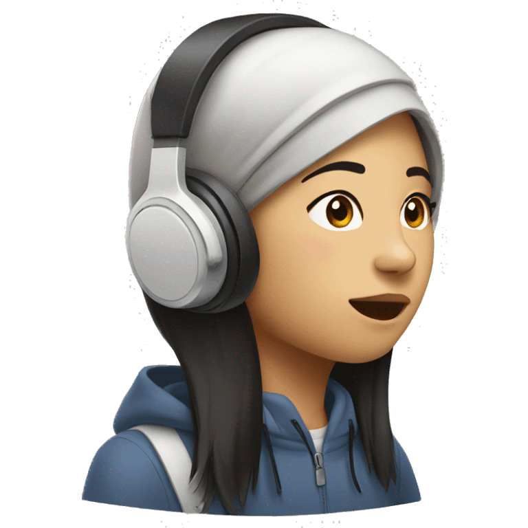 Asian girl with headset, listening to music emoji