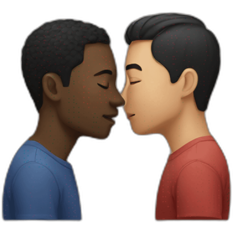 Black man and Asian man kissing emoji