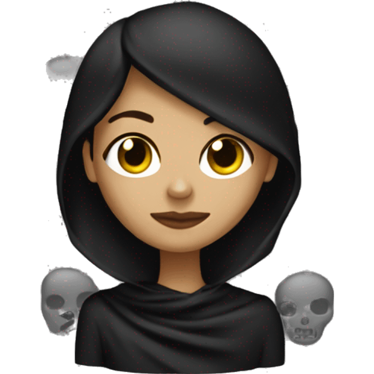 brunette girl wearing black skull bandana over mouth and nose emoji