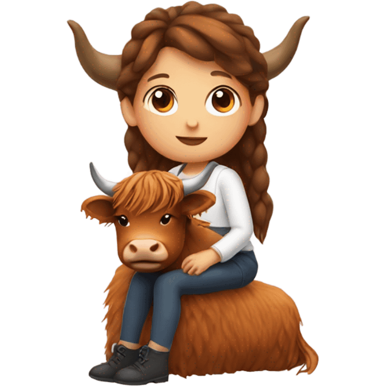 Girl sitting a highland cow emoji