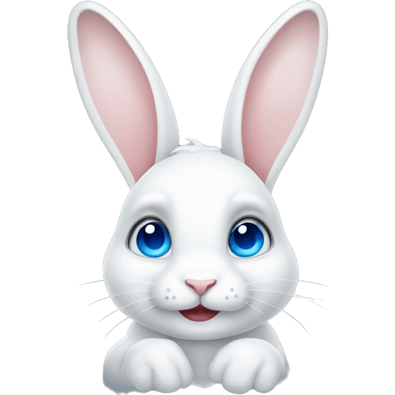 Cute white rabbit with hanging ears and blue eyes emoji