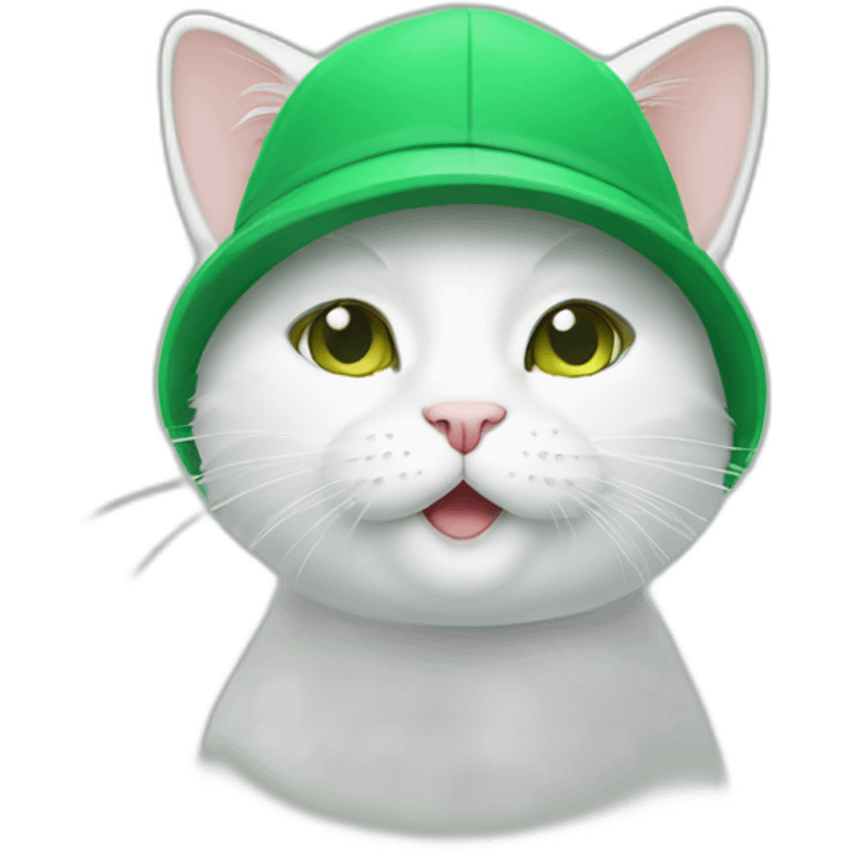 funny cute white cat in a green cap emoji