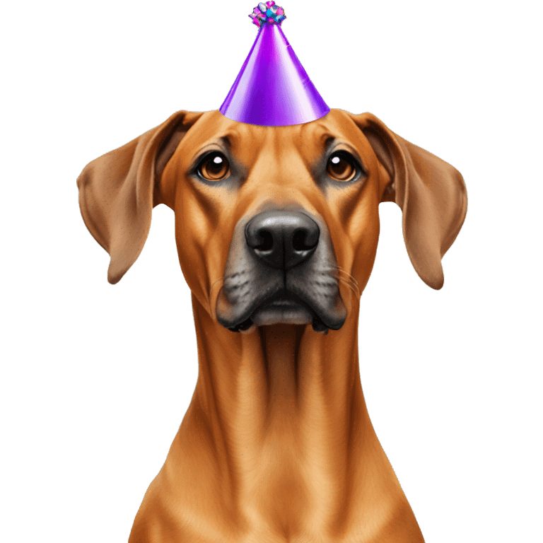 Rhodesian  ridgeback with a party hat emoji