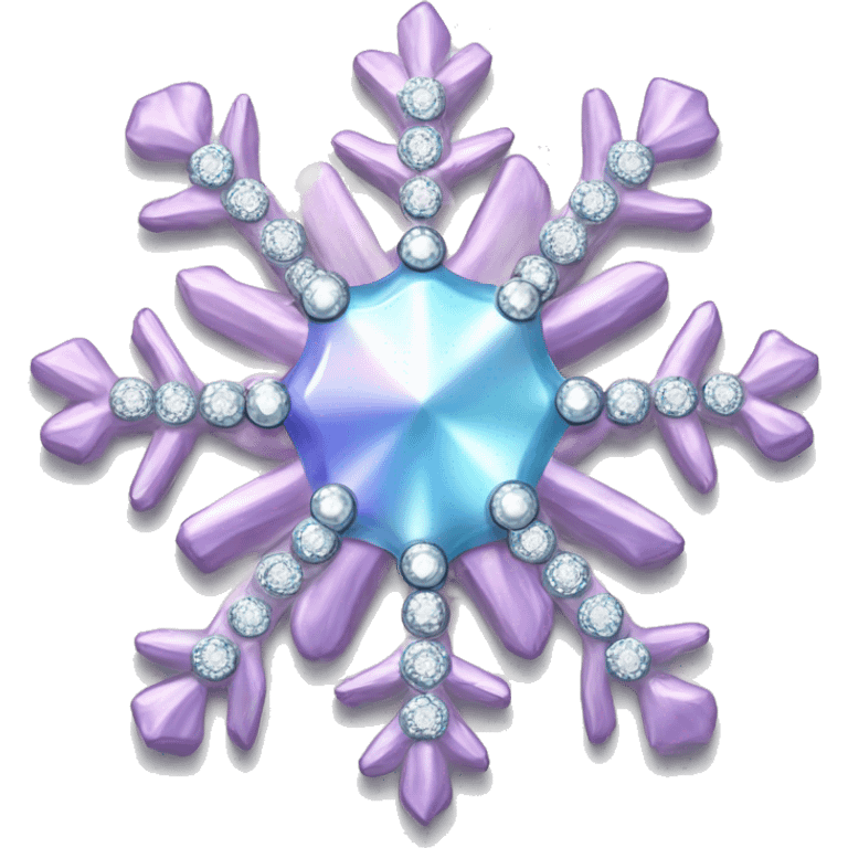 Realistic metallic isolated pink,pastel blue,pastel purple and silver snowflake with shiny sparkling diamonds and pearls on it. emoji