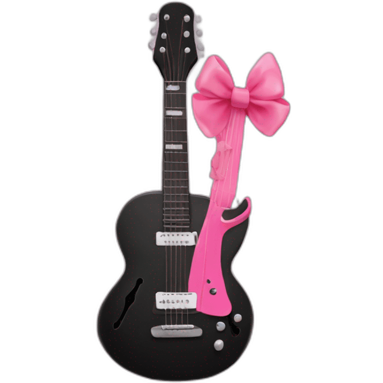 Black guitar with a coquette pink bow emoji