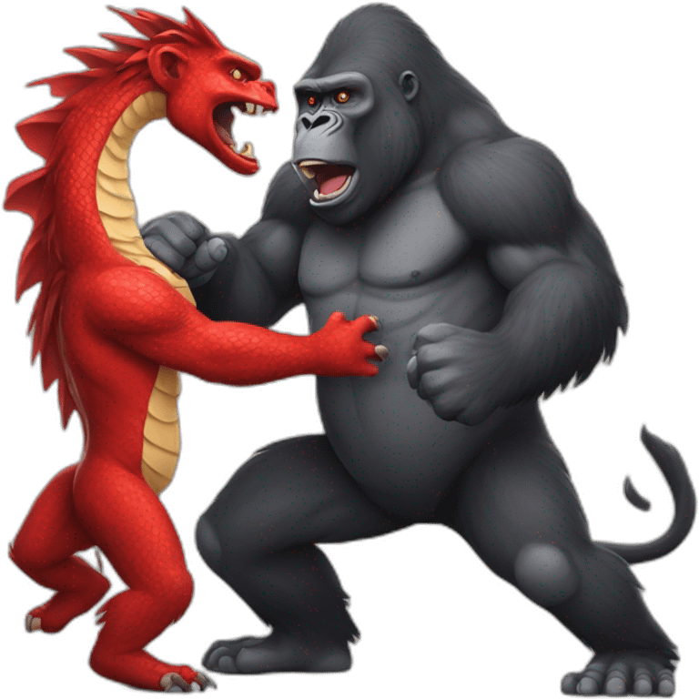 Gorilla fighting a Red Dragon emoji