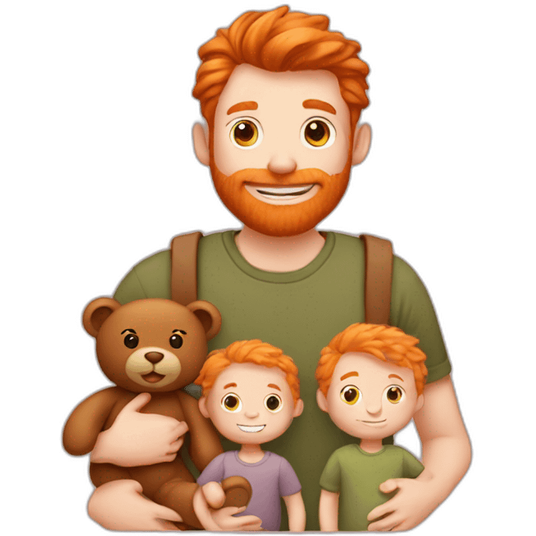 ginger men with baby and with teddy bear emoji