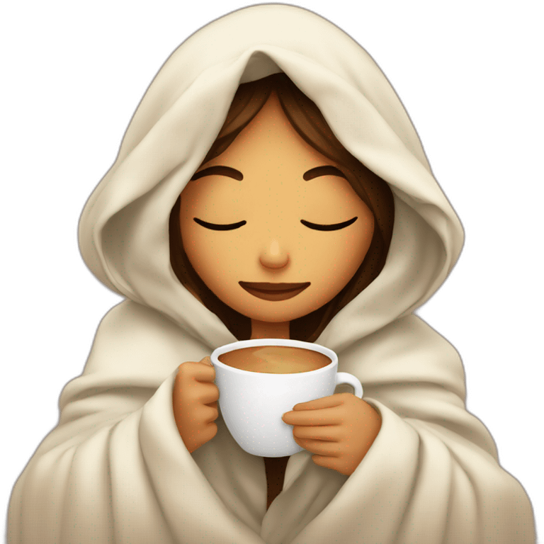 girl inside a blanket sipping coffee eyes closed emoji