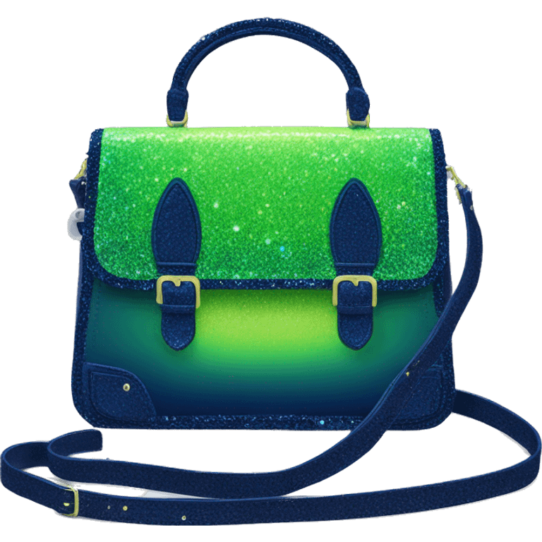 Realistic isolated lime green to navy blue ombre glitter satchel purse.  emoji