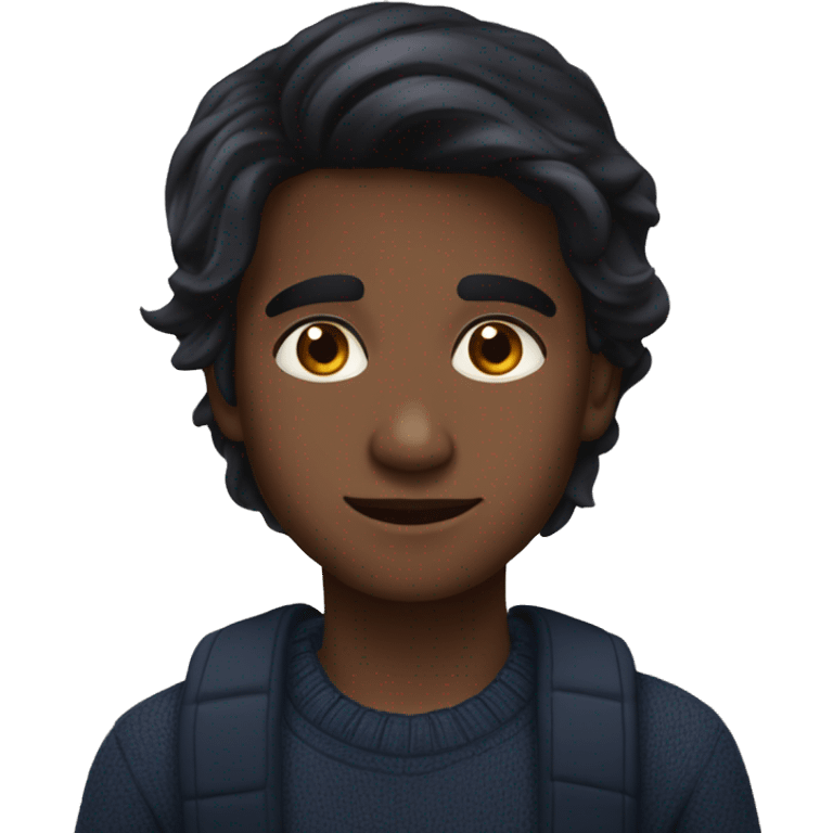 India boy middle parting black long hair dark hazel eyes navy jumper emoji