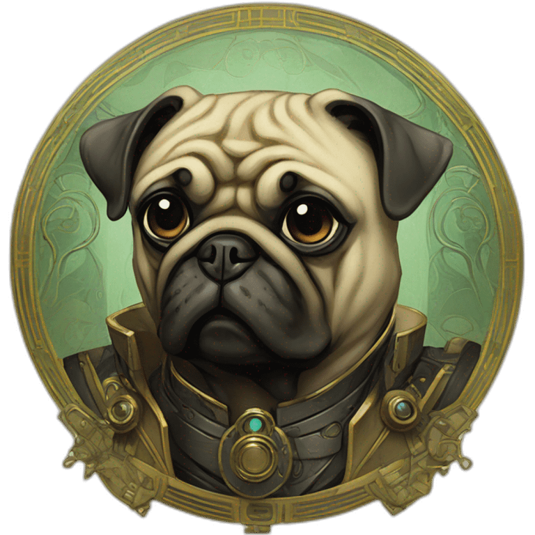 A cyberpunk pug in Art Nouveau style during 1910 emoji