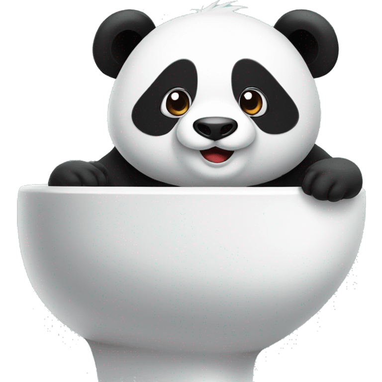 Un Panda assis sur des WC sourit, heureux  emoji