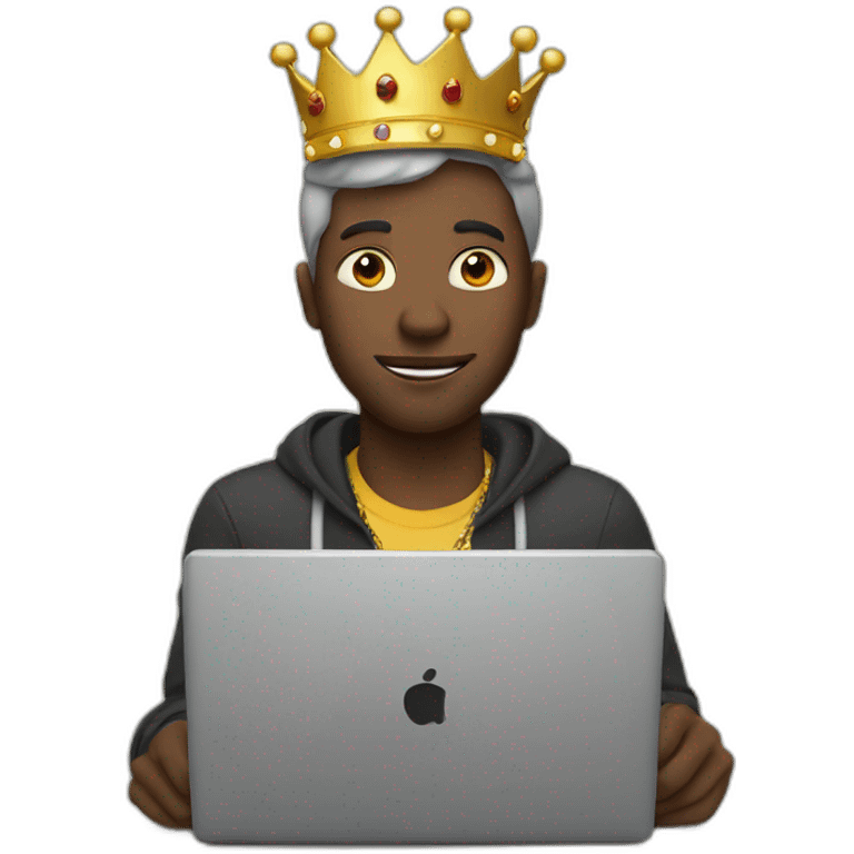 black man behind laptop wearing a crown emoji