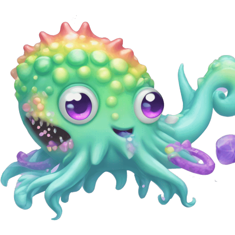 Kawaii rainbow pastel bedazzled sea monster  emoji