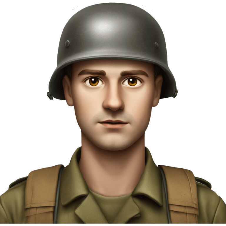 guy 28 years old german soldier in helmet 1940 photorealistic serious emoji