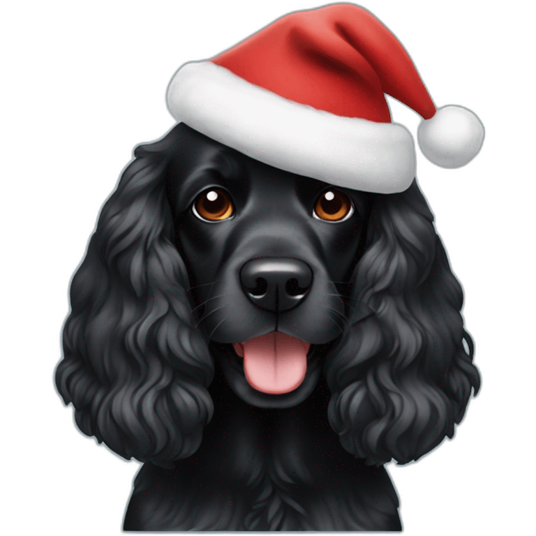 a black cocker spaniel smiling with a santa hat emoji