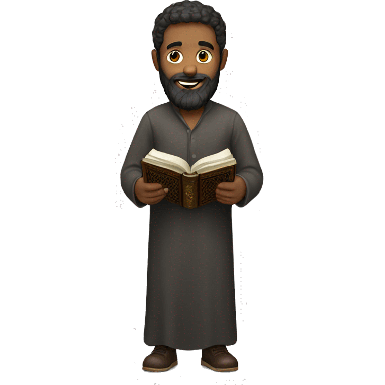 man with dark beard holding quran emoji