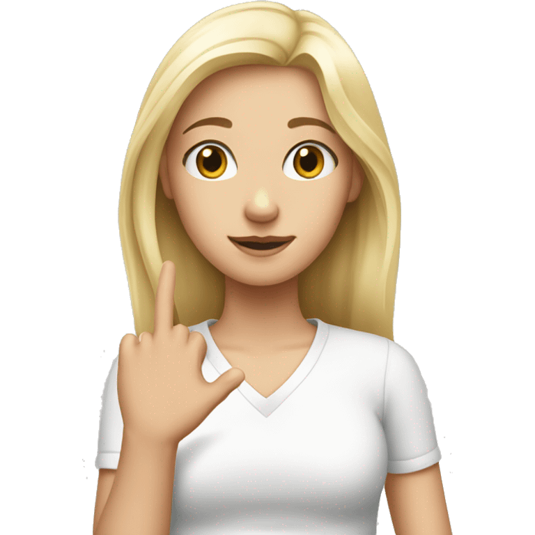 a white blonde girl putting her hand on her chest emoji