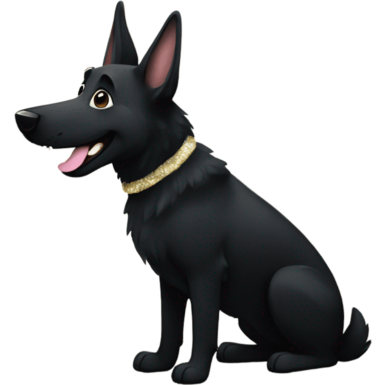 All black German shepherd with glitter laughing emoji