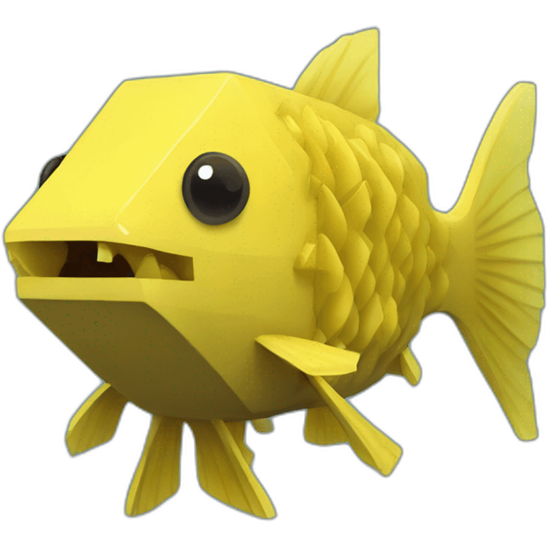 cube yellow fugu fish with two fins and tail in minecraft style full size emoji