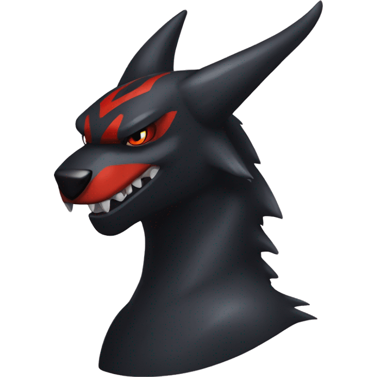 Black Cool Edgy Nargacuga-Houndoom-Garchomp Fakémon with Red Edgy markings emoji