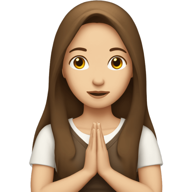 White woman with long brown hair praying emoji