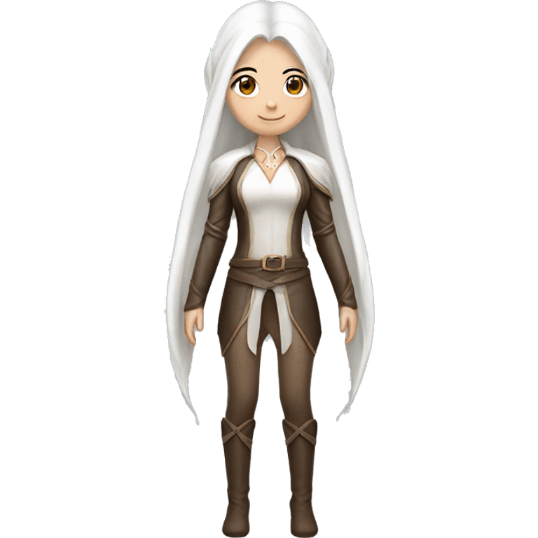 Asian feminine full body slim long white hair elf leather costume emoji