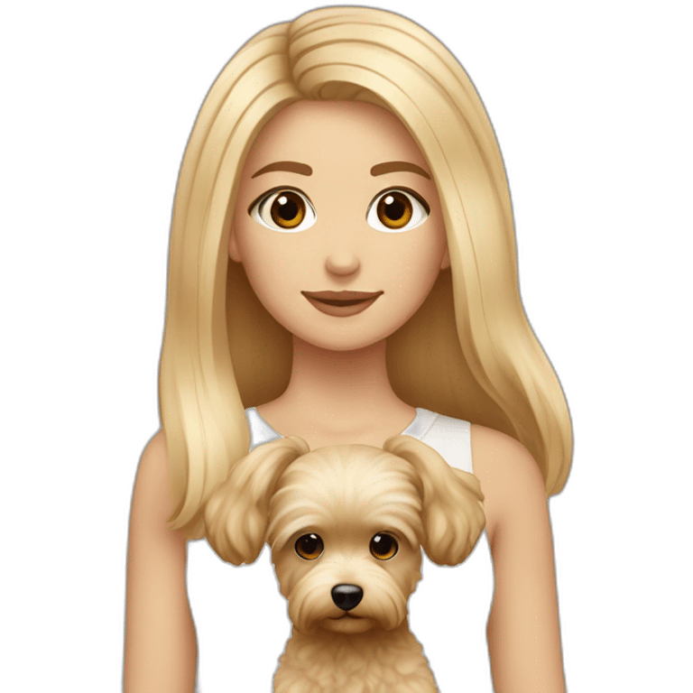 Blonde long straight hair girl brown eyes with maltipoo beige emoji